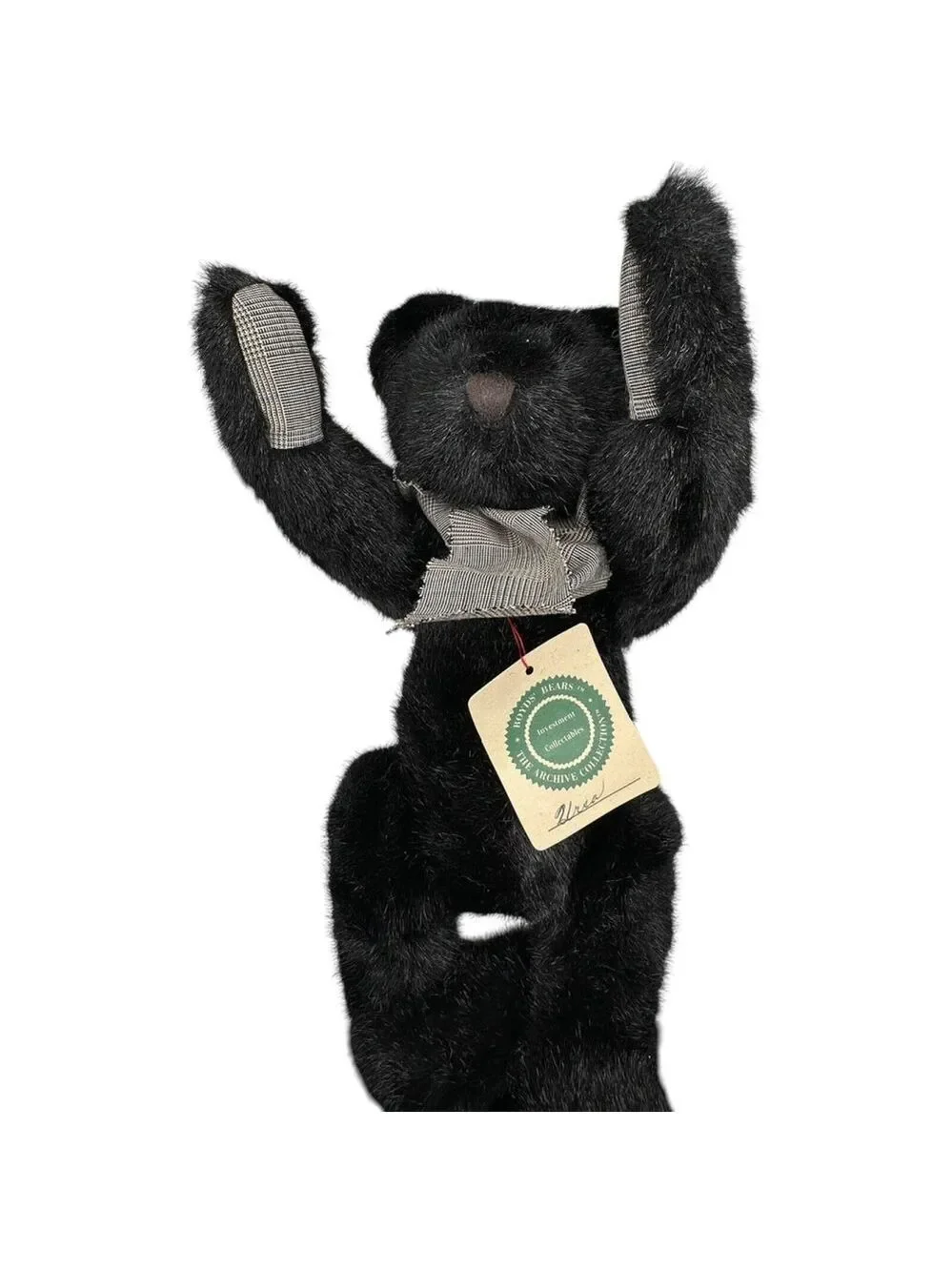 Boyds Bears The Archive Collection Black Teddy Bear #1364 Plaid Bow & Paws VTG
